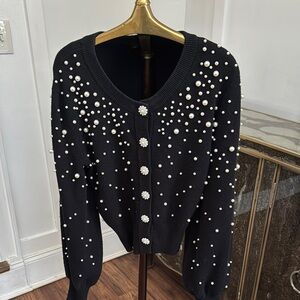 Black Cardigan Sweater with Starry Dot Pattern